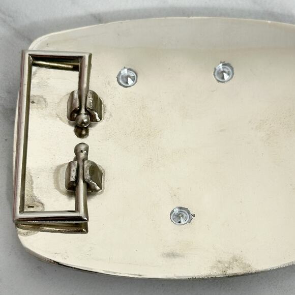 Rhinestone Studded U Letter Initial Monogram Silver Tone Belt Buckle - Picture 8 of 9